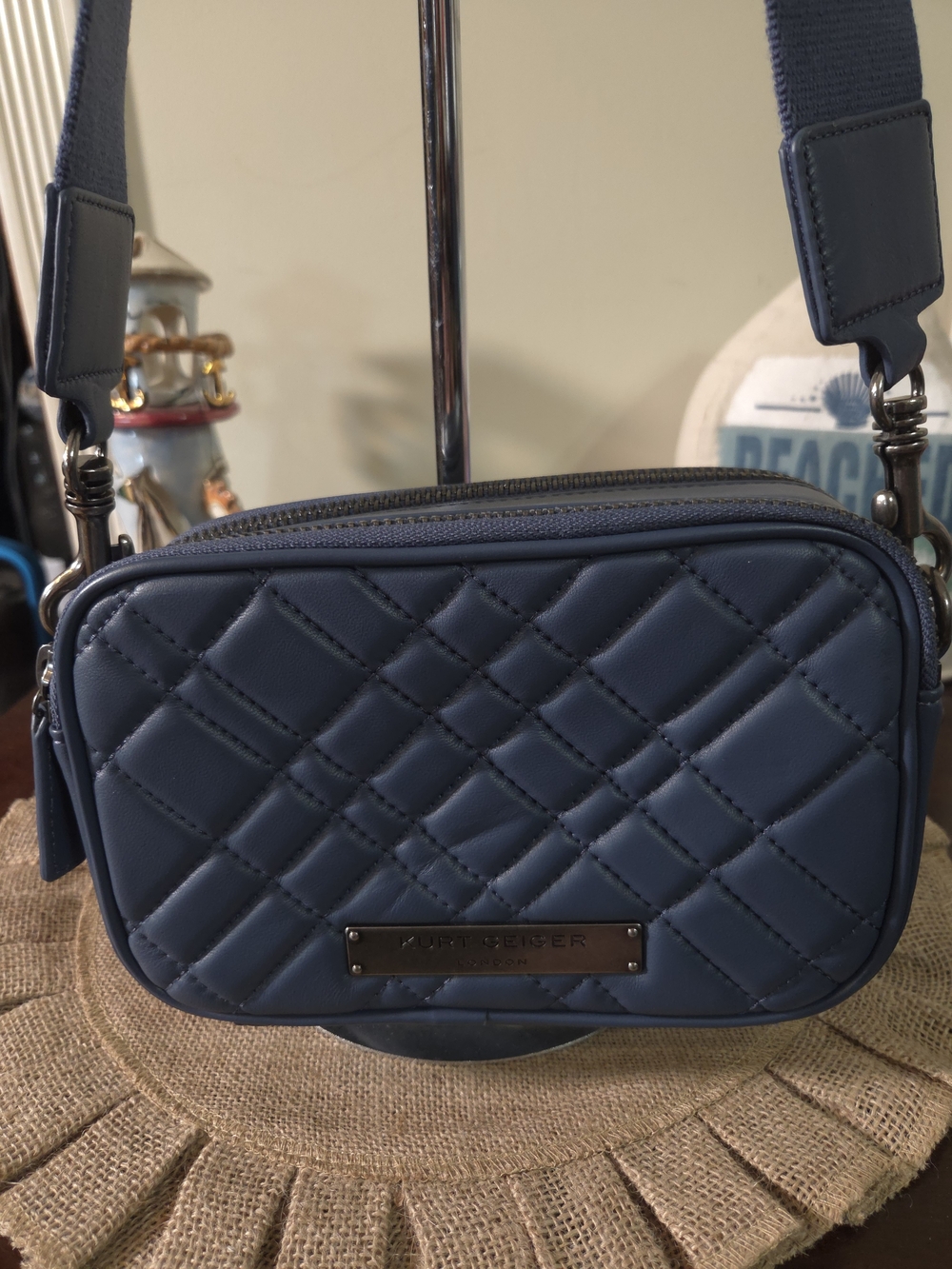 NWOT Kurt Geiger Quilted Nqvy Blue Leather Crossbody